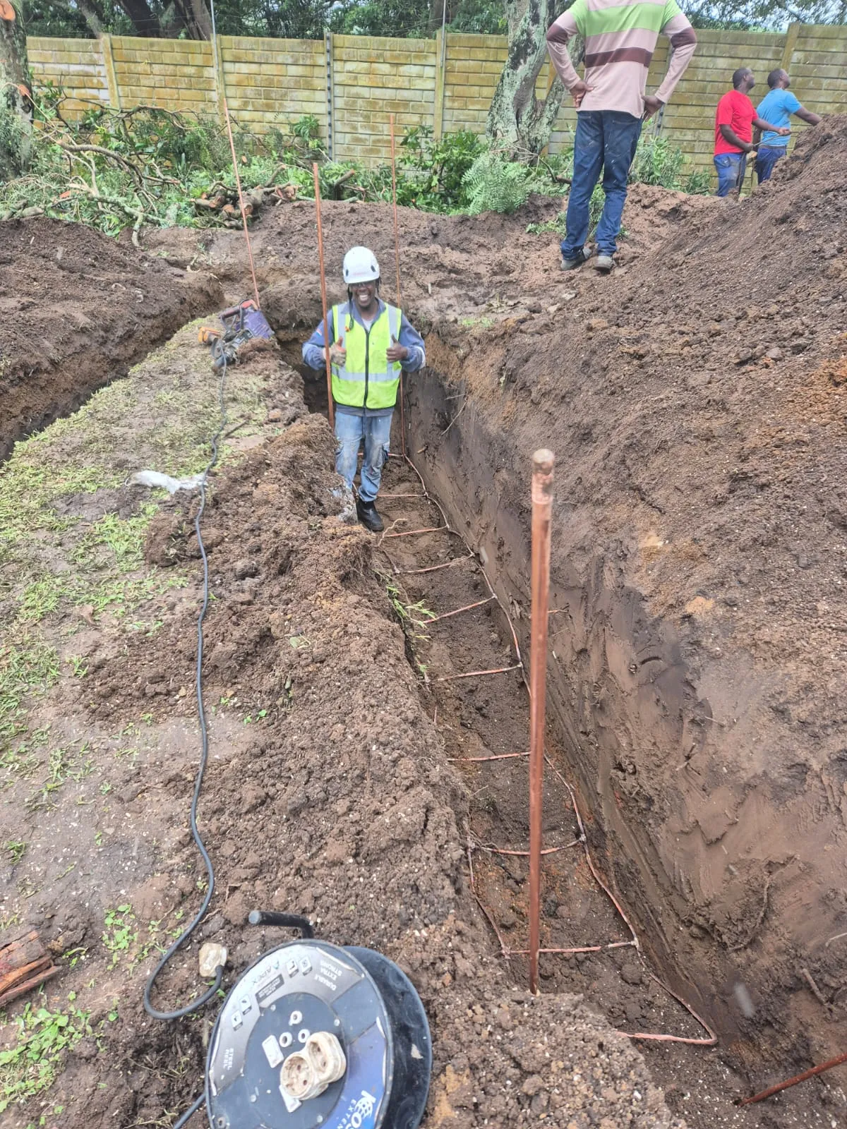 Copper earth mat installation for an earthing system.